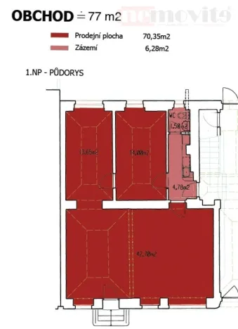 Pronájem obchodního prostoru, Hradec Králové - Pražské Předměstí, Chelčického, 77 m2