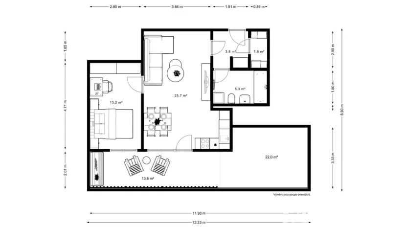 Pronájem bytu 2+kk, Praha - Smíchov, Na Císařce, 49 m2