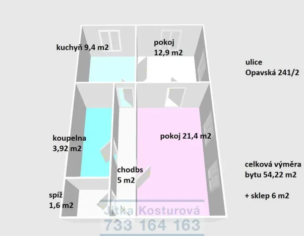 Pronájem bytu 2+1, Krnov - Pod Cvilínem, Opavská, 54 m2