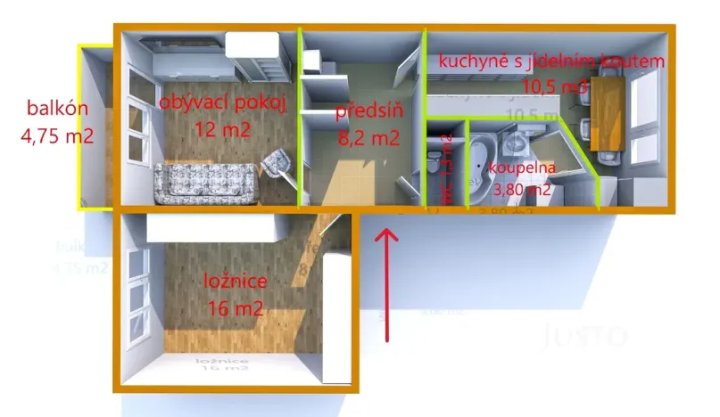 Pronájem bytu 2+1, Staré Město, Brněnská, 56 m2