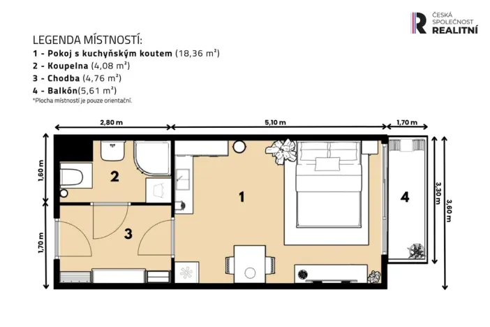 Pronájem bytu 1+kk, Praha - Třebonice, Do zahrádek I, 29 m2