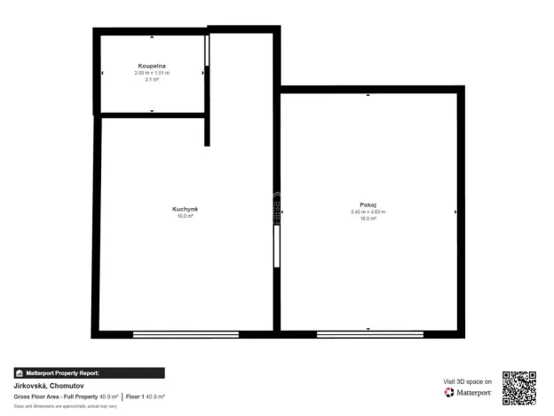 Pronájem bytu 1+1, Chomutov, Jirkovská, 35 m2