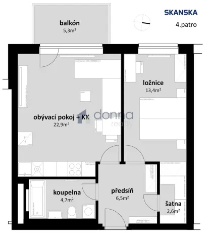 Pronájem bytu 2+kk, Praha, Sedlářova, 52 m2