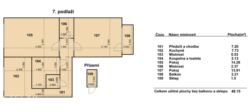 Prodej bytu 2+1, Brno, Žebětínská, 57 m2