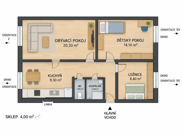 Prodej bytu 3+1, Horní Loděnice, 63 m2