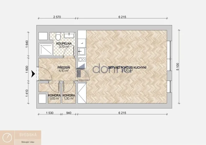 Pronájem bytu 1+kk, Praha, Švédská, 43 m2