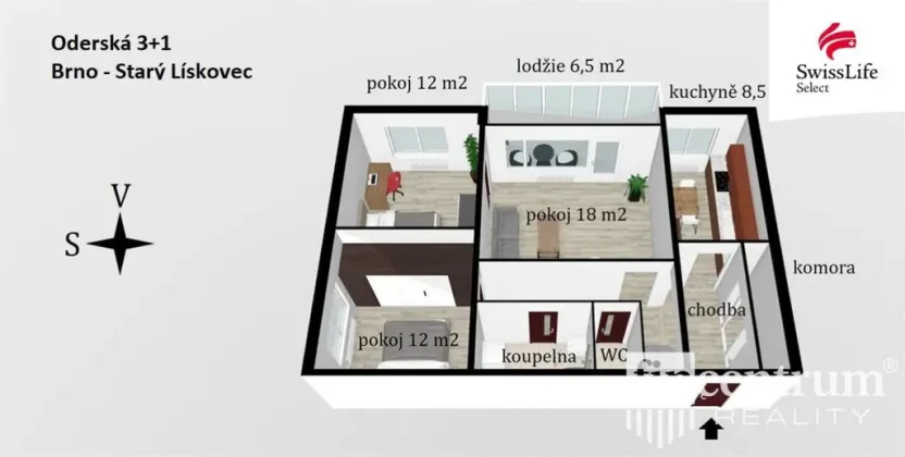 Pronájem bytu 3+1, Brno - Starý Lískovec, Oderská, 72 m2