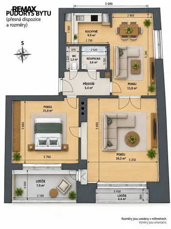 Prodej bytu 2+1, Hobšovice, 64 m2