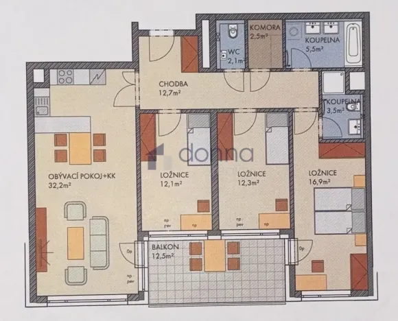 Pronájem bytu 4+kk, Praha, Makedonská, 108 m2
