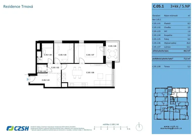 Prodej bytu 3+kk, Pardubice, Jozefa Gabčíka, 72 m2