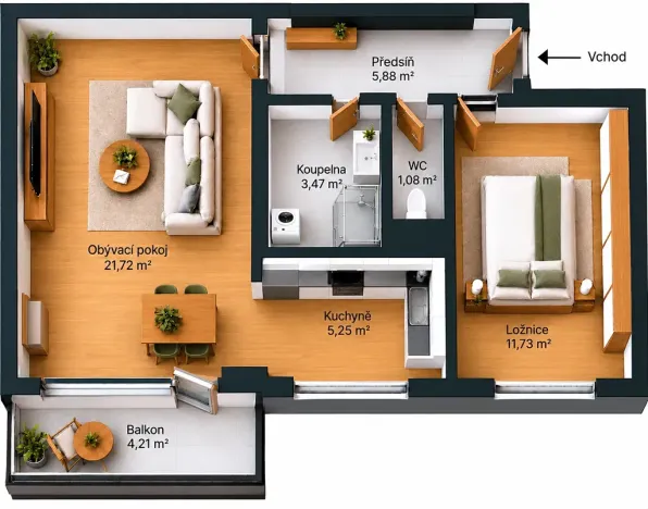 Pronájem bytu 2+kk, Praha - Hlubočepy, Devonská, 49 m2