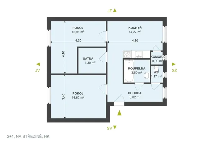 Pronájem bytu 2+1, Hradec Králové, Na Střezině, 55 m2