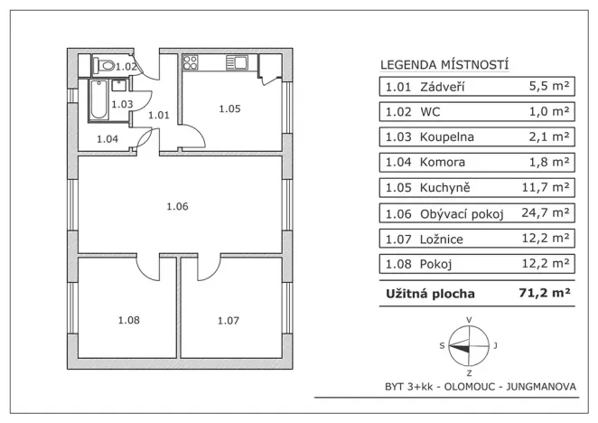 Prodej bytu 3+1, Olomouc, Jungmannova, 71 m2