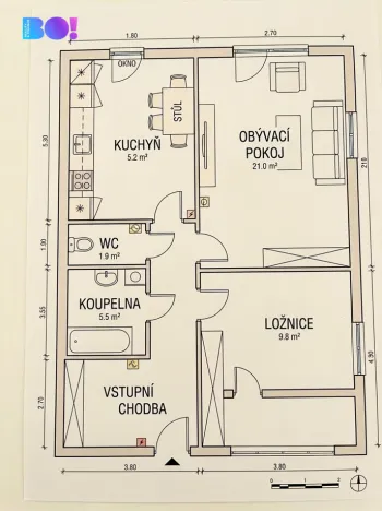 Prodej bytu 2+1, Praha, Tehovská, 53 m2