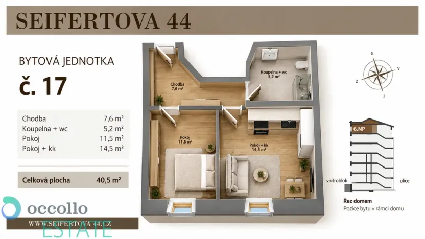 Prodej bytu 2+kk, Praha, Seifertova, 40 m2