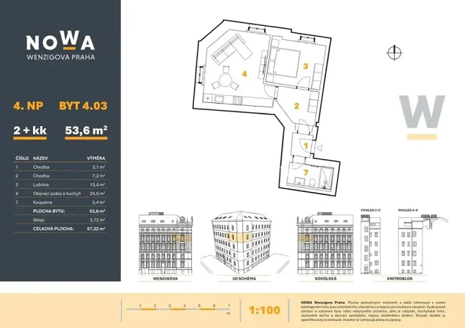 Prodej bytu 2+kk, Praha - Nové Město, Wenzigova, 56 m2
