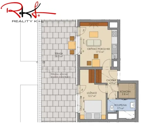 Pronájem bytu 2+kk, Praha, Thomasova, 46 m2