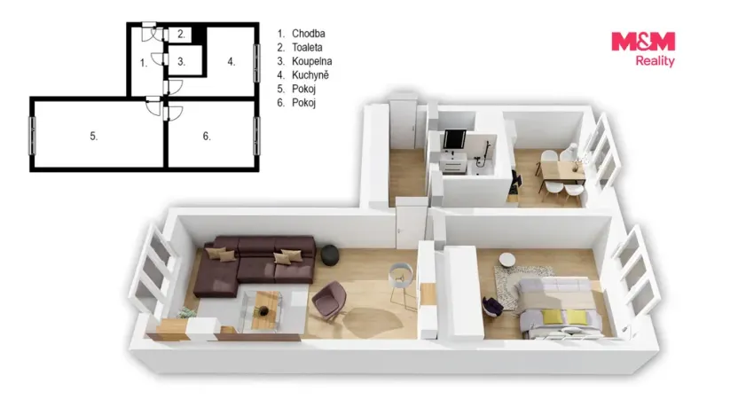Prodej bytu 2+1, Nová Pec - Nové Chalupy, 52 m2