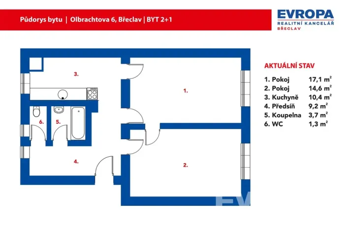 Pronájem bytu 2+1, Břeclav, Olbrachtova, 65 m2