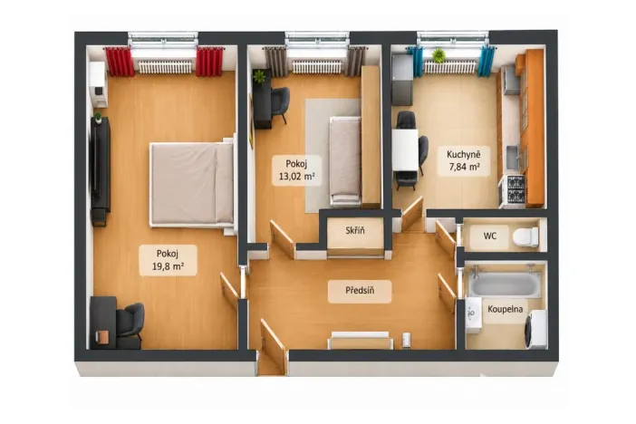 Prodej bytu 2+1, Praha - Letňany, Místecká, 52 m2