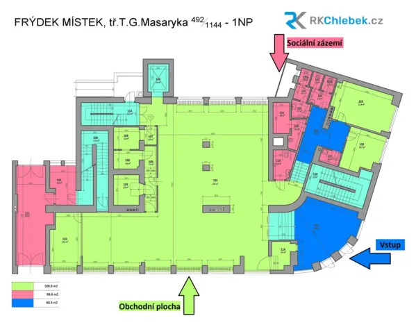 Pronájem obchodního prostoru, Frýdek-Místek - Frýdek, tř. T. G. Masaryka, 776 m2