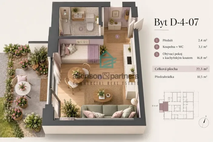 Prodej bytu 1+kk, Hluboká nad Vltavou, 33 m2