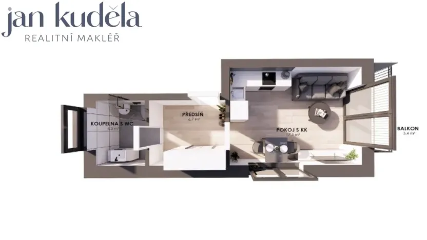 Pronájem bytu 1+kk, Brno, Líšeňská, 29 m2