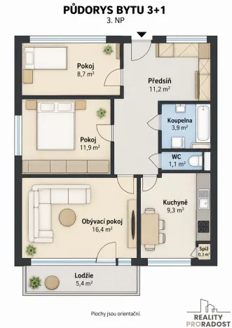Prodej bytu 3+1, Brno, Neužilova, 69 m2