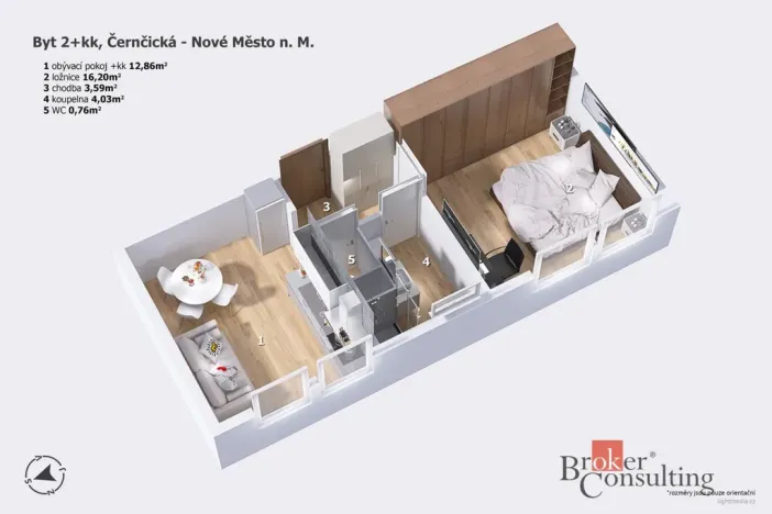 Prodej bytu 2+kk, Nové Město nad Metují - Krčín, Černčická, 41 m2