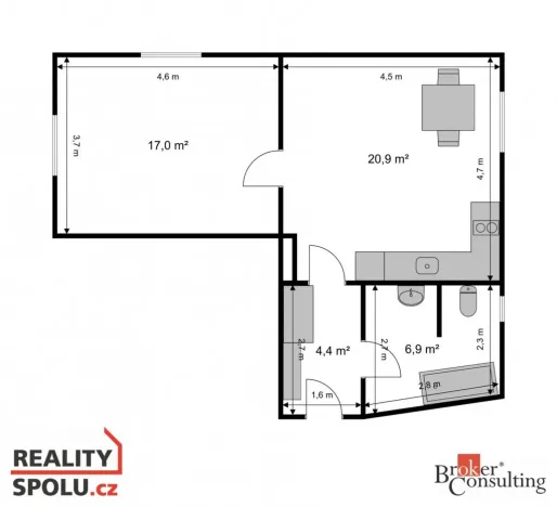 Pronájem bytu 2+kk, Jablonec nad Nisou - Vrkoslavice, Pod Petřínem, 50 m2