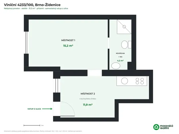 Prodej bytu 1+1, Brno, Viniční, 31 m2