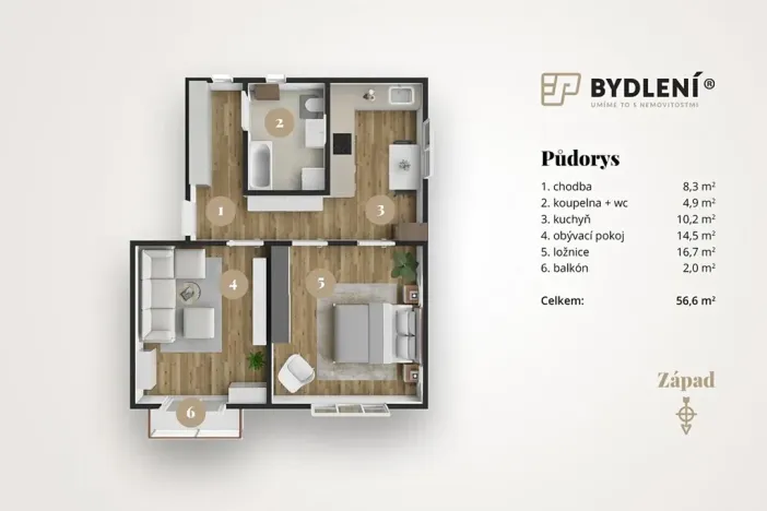 Prodej bytu 2+1, Bílina, 5. května, 55 m2