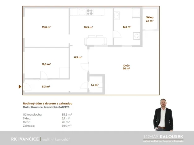 Prodej rodinného domu, Dolní Kounice, Ivančická, 55 m2