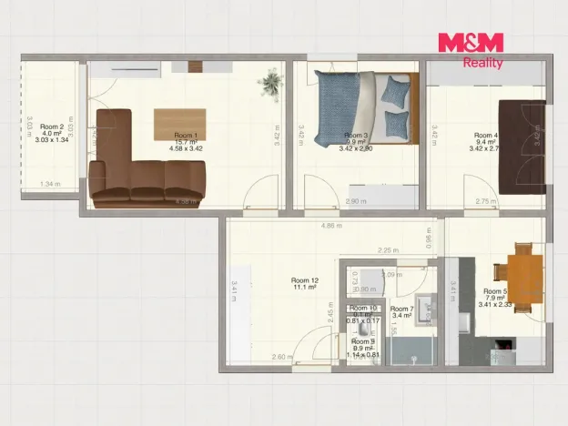 Prodej bytu 3+1, Líně, Vodárenská, 61 m2