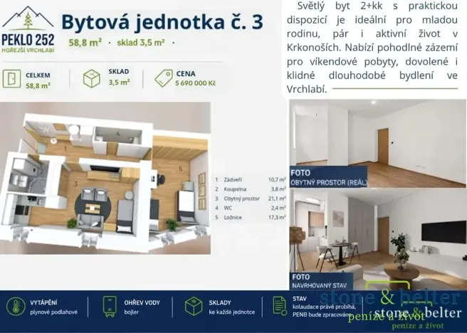 Prodej bytu 2+kk, Vrchlabí, Peklo, 55 m2