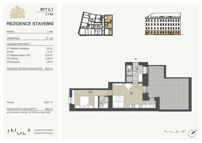 Pronájem bytu 2+kk, Brno, Stavební, 50 m2