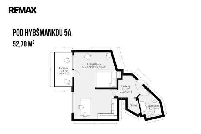 Pronájem bytu 2+kk, Praha - Smíchov, Pod Hybšmankou, 53 m2