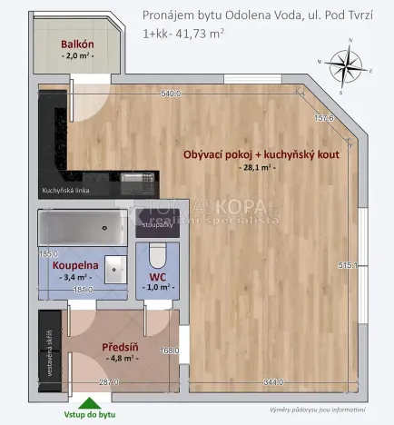 Pronájem bytu 1+kk, Odolena Voda, Pod Tvrzí, 42 m2