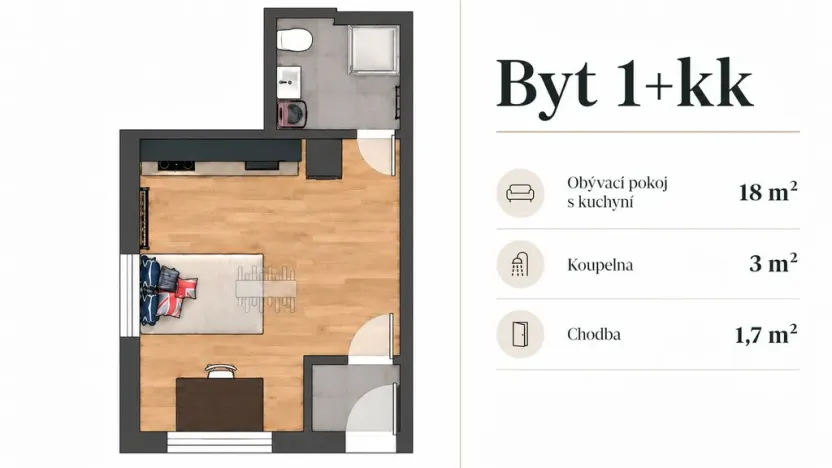 Pronájem bytu 1+kk, Mělník, Českolipská, 22 m2