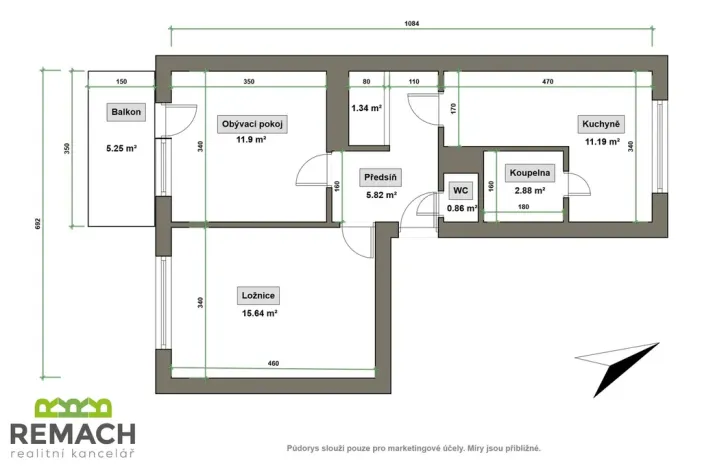 Pronájem bytu 2+1, Uherské Hradiště - Jarošov, Louky, 51 m2