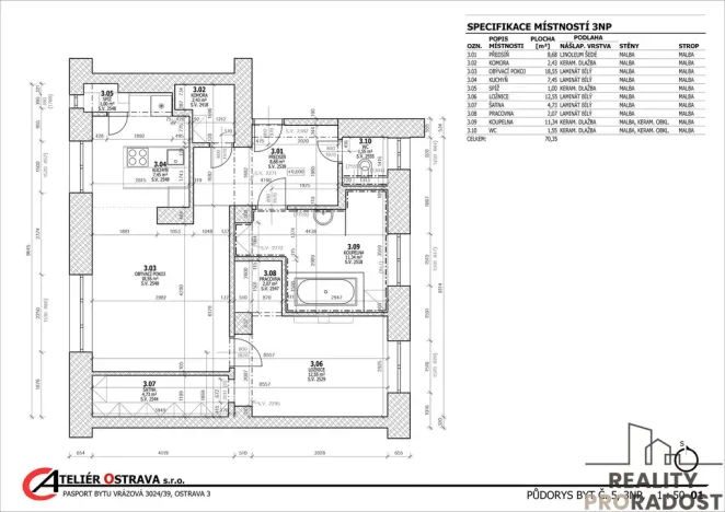 Prodej bytu 2+kk, Ostrava, Vrázova, 79 m2