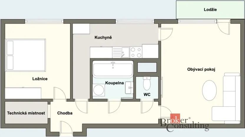 Pronájem bytu 2+1, Plzeň - Lobzy, Dlouhá, 53 m2