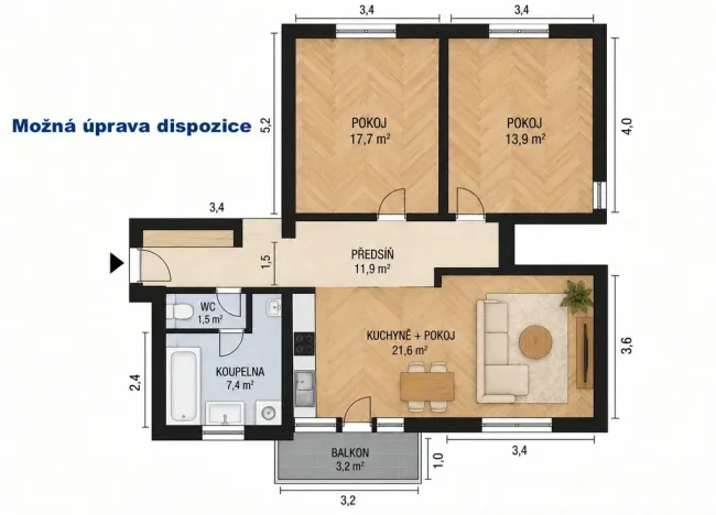 Prodej bytu 3+1, Blatná, Nerudova, 65 m2