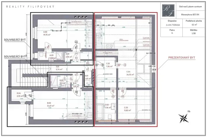 Prodej bytu 2+kk, Ústí nad Labem, Masarykova, 63 m2