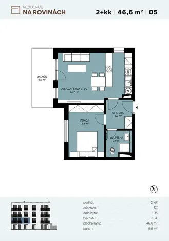 Prodej bytu 2+kk, Praha - Lhotka, Na rovinách, 47 m2