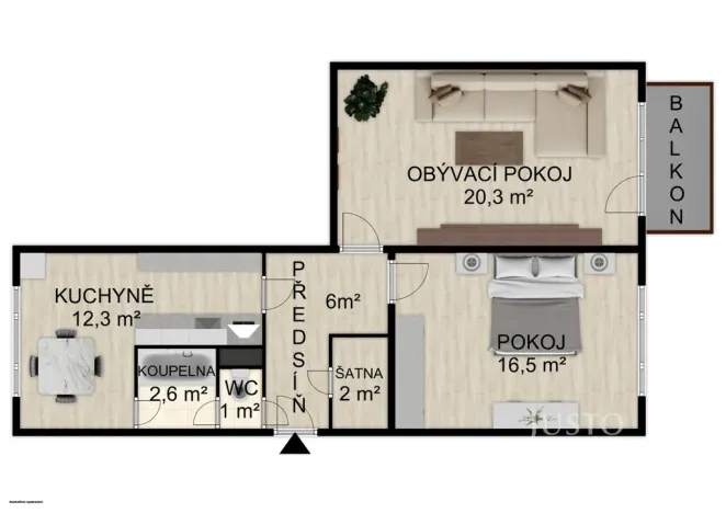 Prodej bytu 2+1, Písek - Budějovické Předměstí, Harantova, 63 m2
