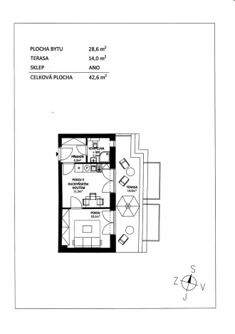 Pronájem bytu 1+kk, Praha - Žižkov, Slavíkova, 42 m2