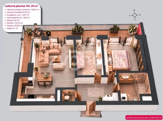 Prodej bytu 3+kk, Zlín - Příluky, Boněcký rybník, 75 m2