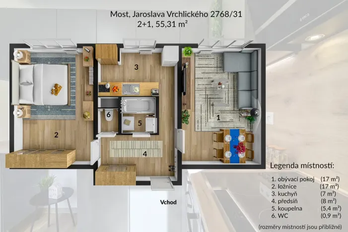 Pronájem bytu 2+1, Most, Jaroslava Vrchlického, 55 m2