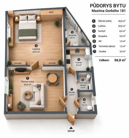 Prodej bytu 2+1, Trutnov, Maxima Gorkého, 56 m2